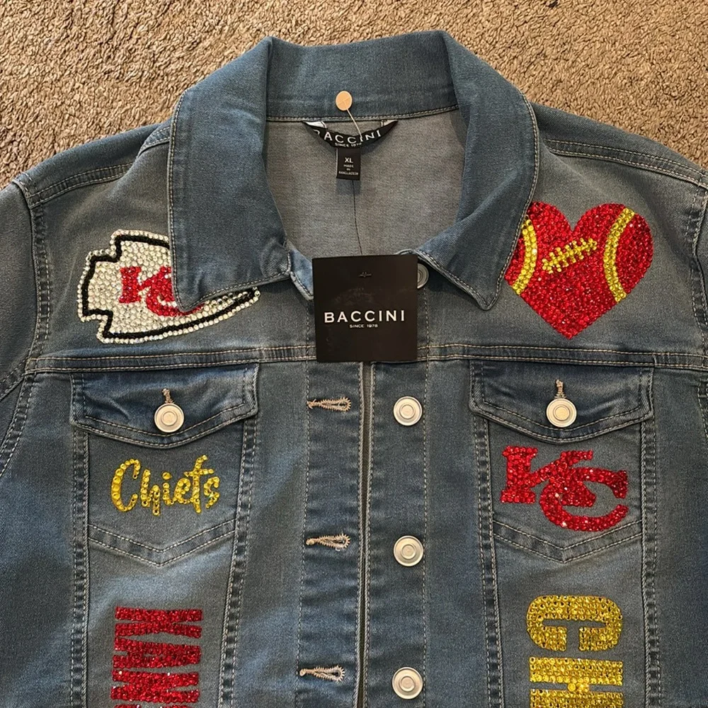 Kansas City Chiefs BLING Jean Jacket Womens - Picture 3 of 7